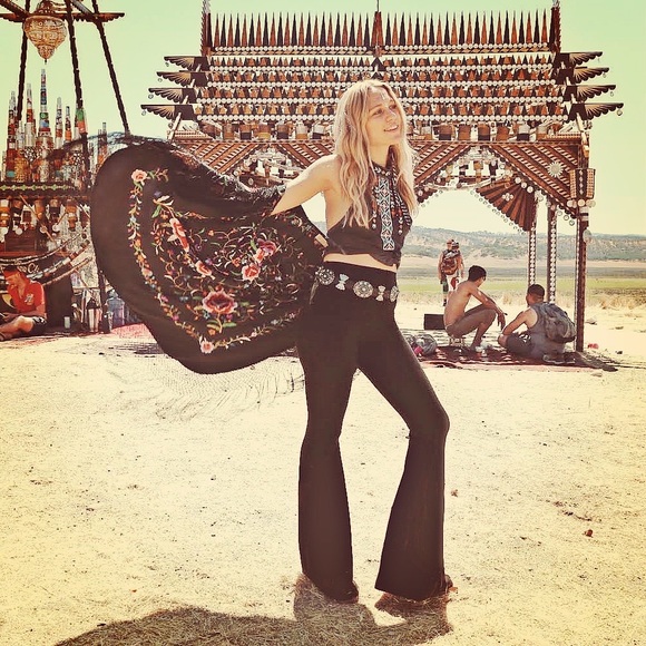 PETITE LENGTH High Waisted Black Bell Bottom Pants Boho Hippie Rocker Flares - Picture 5 of 8